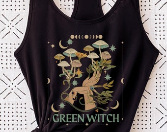 Green Witch Shirt | Earth Witch Vibes Celestial Tank Top | Witchy Clothing | Occult Shirt | Aesthetic Clothes | Alt Clothing | Witchy Stuff