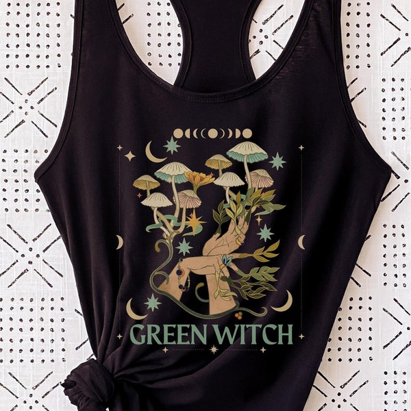 Green Witch Shirt | Earth Witch Vibes Celestial Tank Top | Witchy Clothing | Occult Shirt | Aesthetic Clothes | Alt Clothing | Witchy Stuff