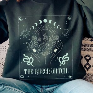 Green Witch Sun and Moon Tarot Shirt Celestial Boho Witch Vibes Sweatshirt Aesthetic Clothes Witchy Clothing