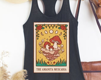 Mushroom Witch Vibes Tank Top | Witchy Clothing | Wicca Clothes | Tarot Card Shirt | Manifestation Shirt | Celestial Aesthetic Clothes