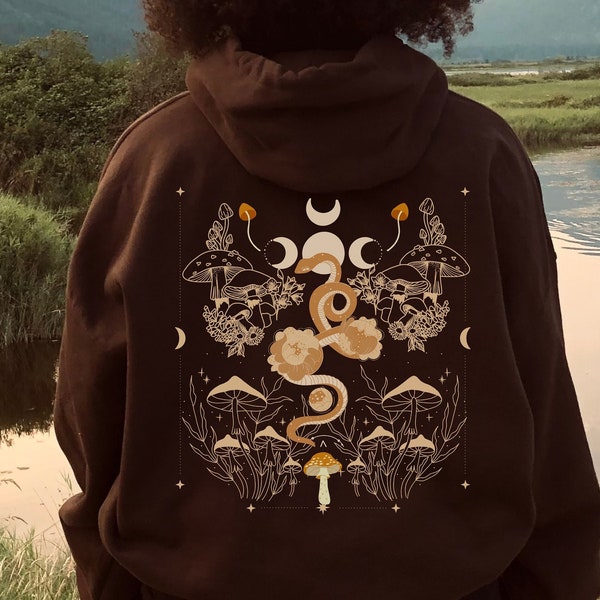 Forestcore Nature Hoodie | Grunge Fairycore Moon Phase Hoodie | Witchy Clothing | Luna Moth Witch Hoodie | Plus Size Witch Goblincore