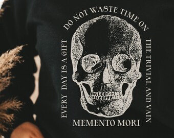Dark Academia Skeleton Sweatshirt Aesthetic Clothing - Memento Mori Skull Crewneck Sweater