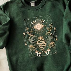 Forest Witch Sweatshirt |  Green Witch Aesthetic | Witchcraft Witchy stuff | Tarot Card Shirt | Snake Shirt | Witchy Sweatshirt Mushrooms