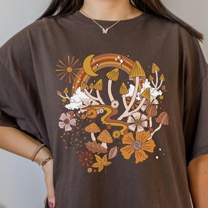 Boho Aesthetic Mushroom Shirt | Fairycore Grunge Clothing | Forestcore Goblincore Aesthetic | Faecore Shirt | Nature Lover Gift | Oversized
