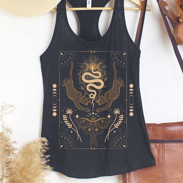 Leopard Evil Eye Shirt | Triple Moon Tank Top | Celestial Shirt | Witchy Clothing | Mystical Snake Shirt | Moon Phases Shirt Boho Aesthetic