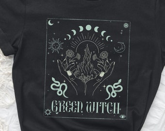 The Green Witch Shirt | Nature Lover Tarot Card Aesthetic | Earth Witch Celestial Boho Witch Vibes T Shirt | Cottagecore Witchy Clothing