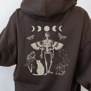 Dark Cottagecore Skeleton Hoodie | Fairy Kei Grunge Fairycore | Cottagecore Fairy Core Mushroom Clothing | Goblincore Gothic Aesthetic