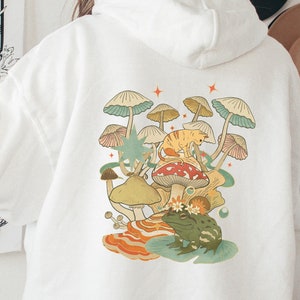 Green Mushroom Hoodie Oversized Hoodie Mystic Cat Moon Hoodie Frog Hoodie Witchy Goblincore Aesthetic Hoodie Trendy Hoodie image 2