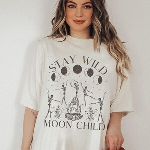 Stay Wild Moon Child Celestial Shirt Dancing Skeletons Graphic Tee Witchy Shirt Oversized T Shirt Plus Size Witchy Clothing image 1