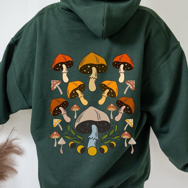 Green Hoodie Back Design Mushroom Hoodie | Goblincore Clothing | Cottagecore Clothes | Aesthetic Hoodie | Forestcore Hoodie | Indie Clothing