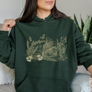 Fairycore Mushroom Goblincore Frog Hoodie |  Cottagecore Hoodie | Woodland Aesthetic Hoodie | Forestcore Frog and Toad Butterfly Hoodie |