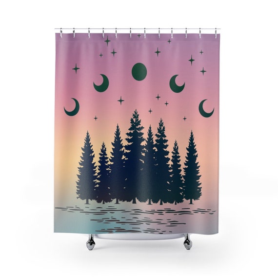 Mountain And Moon Shower Curtains Boho Curtain Hippie Mountain And Moon Shower Curtains Boho, Moon Shower Curtain