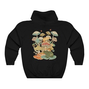 Green Mushroom Hoodie Oversized Hoodie Mystic Cat Moon Hoodie Frog Hoodie Witchy Goblincore Aesthetic Hoodie Trendy Hoodie image 3