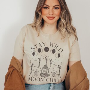 Stay Wild Moon Child Celestial Shirt Dancing Skeletons Graphic Tee Witchy Shirt Oversized T Shirt Plus Size Witchy Clothing image 2