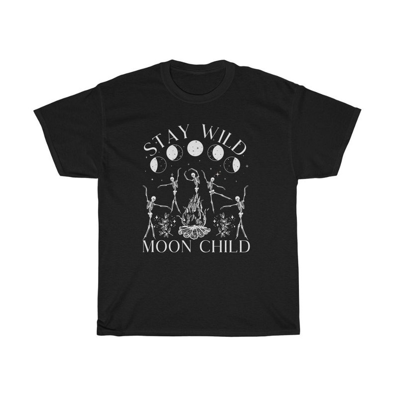 Stay Wild Moon Child Celestial Shirt Dancing Skeletons Graphic Tee Witchy Shirt Oversized T Shirt Plus Size Witchy Clothing image 7