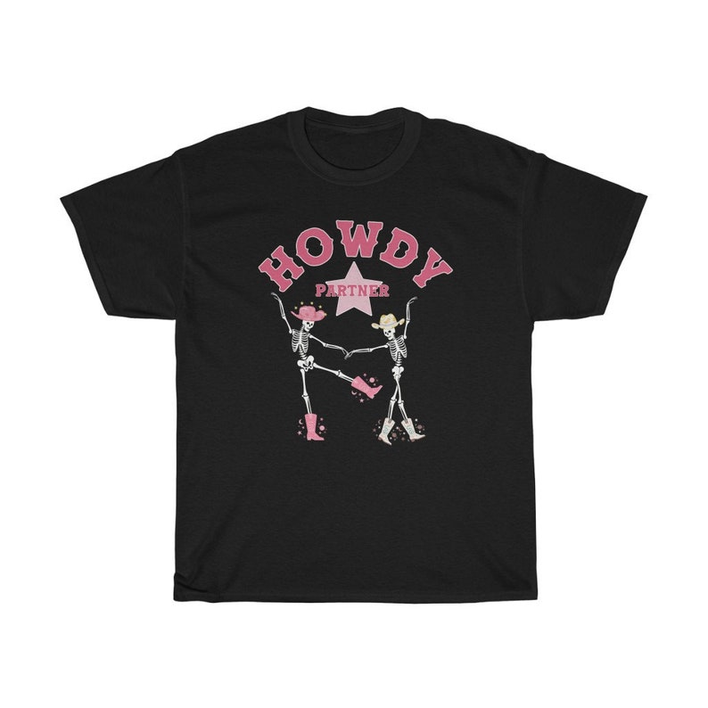 Howdy Partner Skeleton Shirt Dancing Skeletons Western Graphic Tee Country Music Shirt Oversized T Shirt Space Cowgirl Southwest image 5