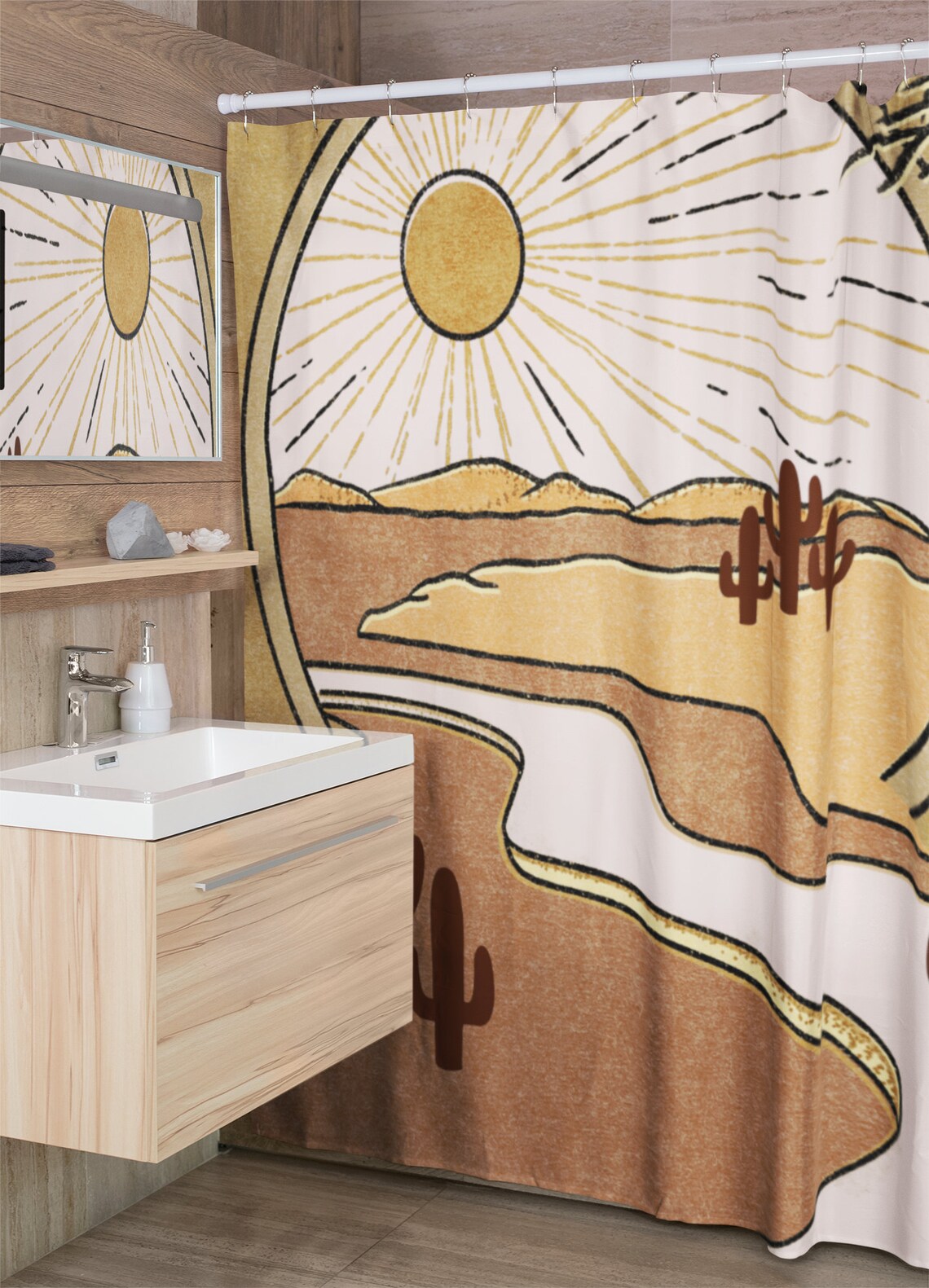 Western Boho Desert Landscape Shower Curtains Desert Vibes Etsy