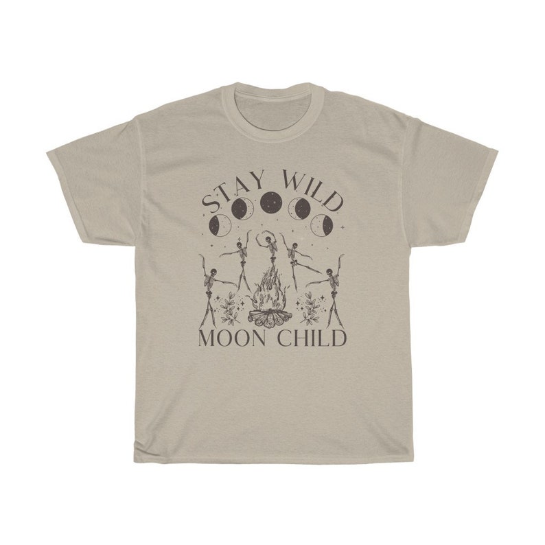 Stay Wild Moon Child Celestial Shirt Dancing Skeletons Graphic Tee Witchy Shirt Oversized T Shirt Plus Size Witchy Clothing image 4