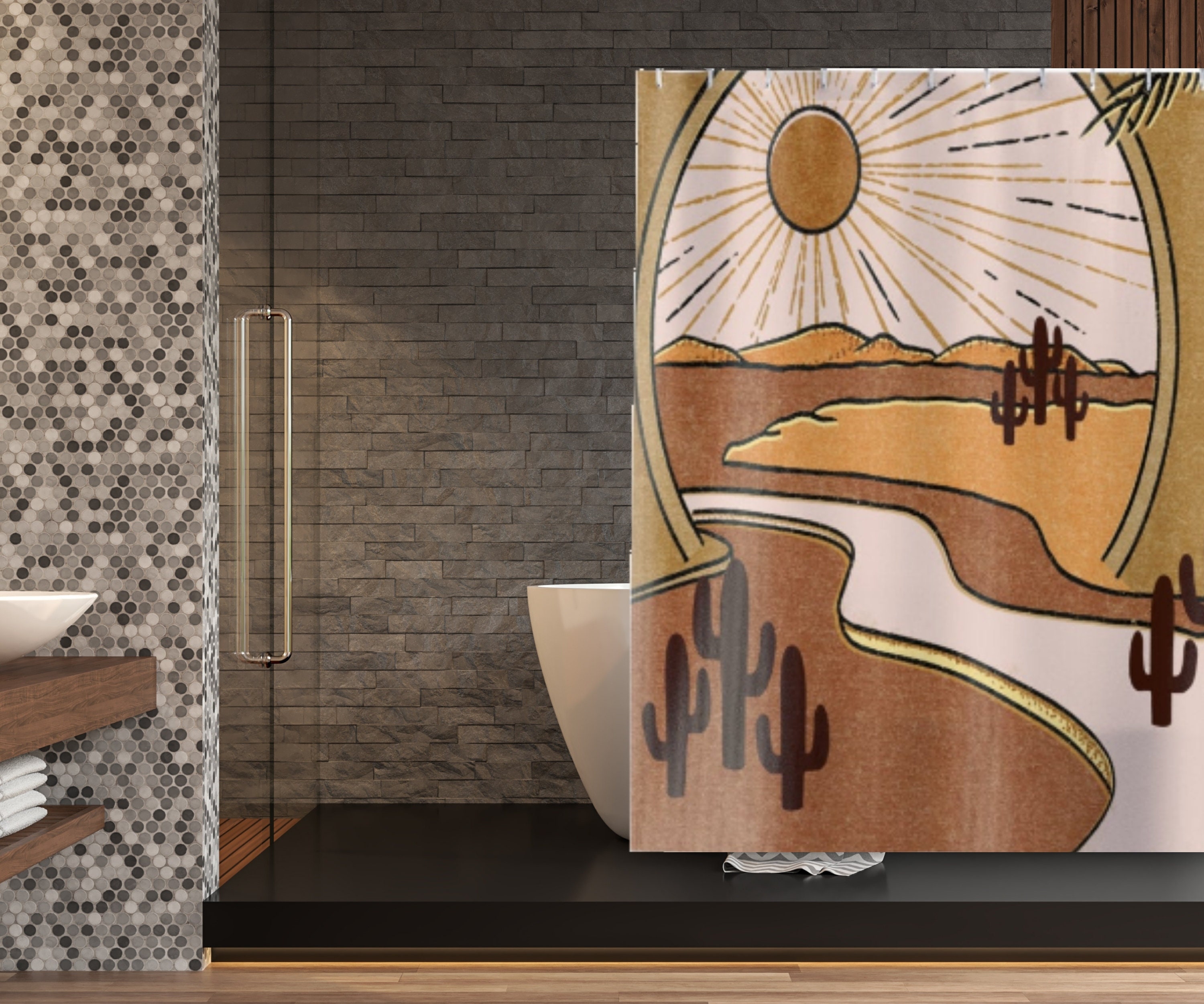 Western Boho Desert Landscape Shower Curtains Desert Vibes Etsy