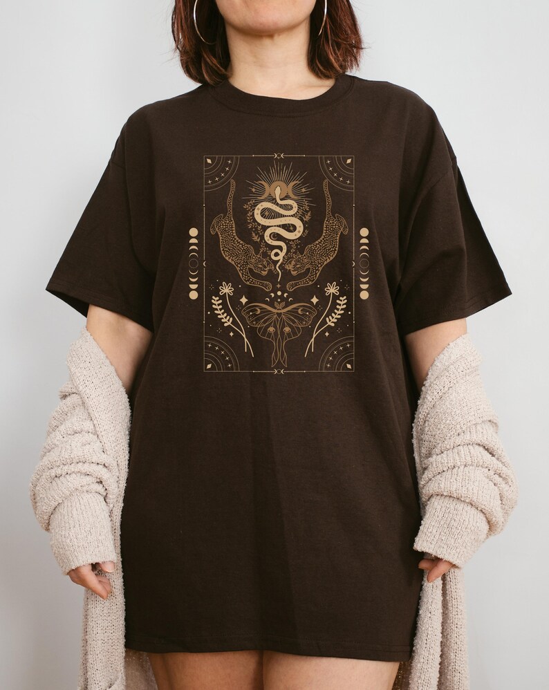 Leopard Luna Moth Celestial Oversized Tshirt Tarot Card Aesthetic Shirt Witchy Witchcore Shirt Mystical Clothes image 2