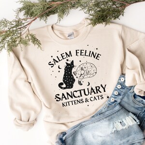 Witchy Clothing Salem Feline Sanctuary Dark Academia Celestial Cat Shirt - Halloween Crewneck Sweatshirt