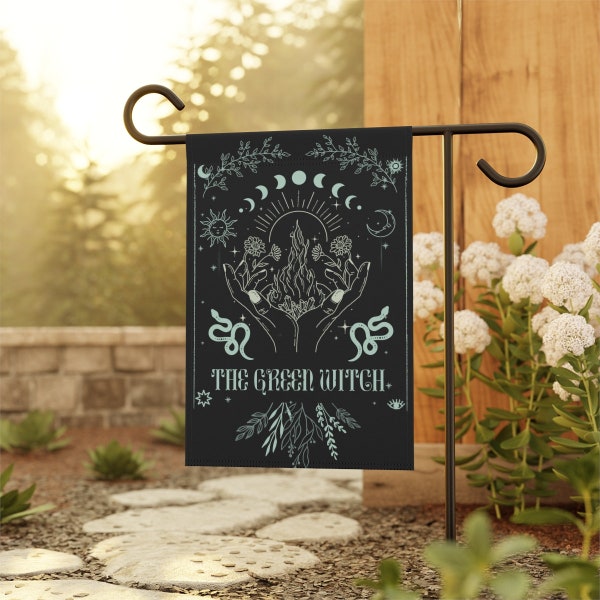 Green Witchy Yard Decor | Fall Banner Garden Flag | Halloween Flag | Goth Garden Flag | Witchcraft Gifts | Dark Aesthetic Decor | Witch