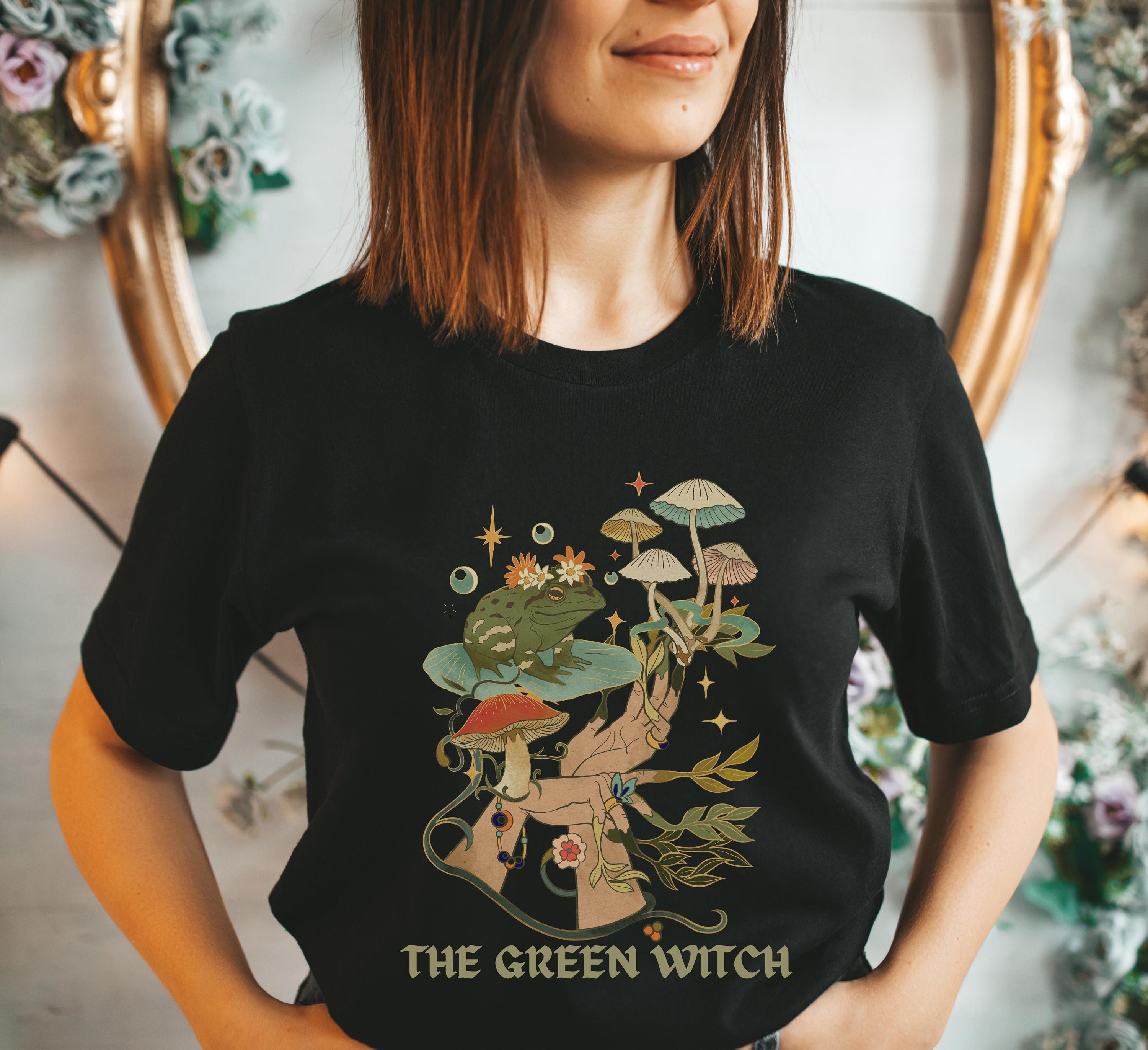 Green Witch Frog Shirt Mushroom Shirt 