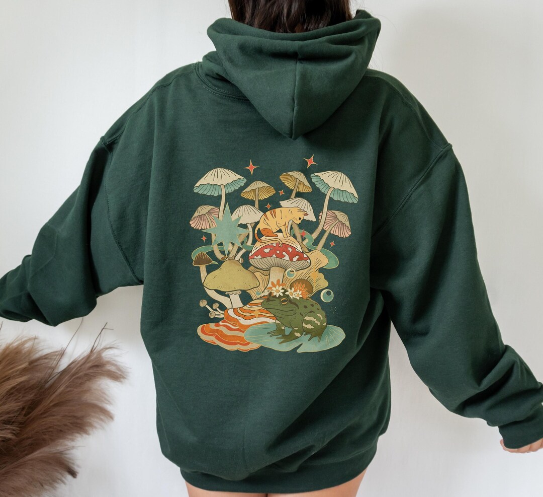 Green Mushroom Hoodie Oversized Hoodie Mystic Cat Moon Hoodie Frog ...