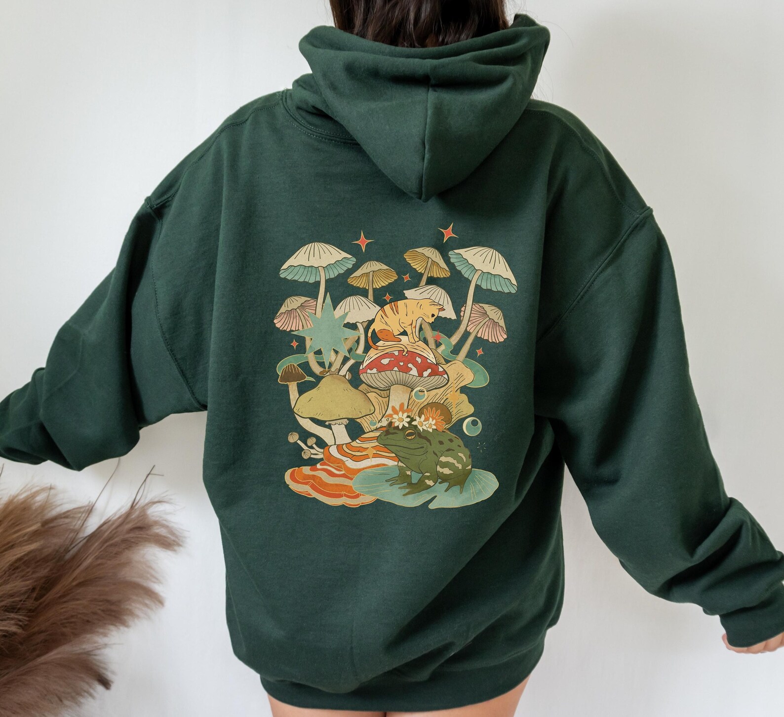 Green Mushroom Hoodie Oversized Hoodie Mystic Cat Moon - Etsy
