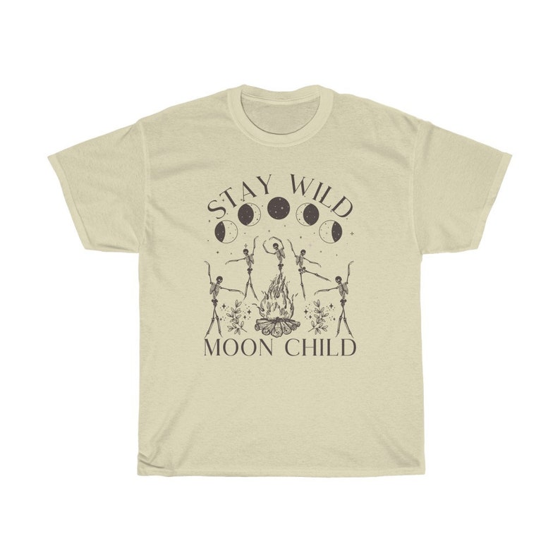 Stay Wild Moon Child Celestial Shirt Dancing Skeletons Graphic Tee Witchy Shirt Oversized T Shirt Plus Size Witchy Clothing image 3