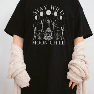 Stay Wild Moon Child Celestial Shirt Dancing Skeletons Graphic Tee Witchy Shirt Oversized T Shirt Plus Size Witchy Clothing image 4