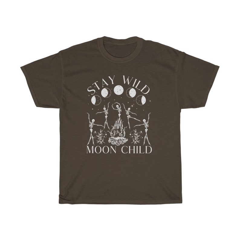 Stay Wild Moon Child Celestial Shirt Dancing Skeletons Graphic Tee Witchy Shirt Oversized T Shirt Plus Size Witchy Clothing image 6