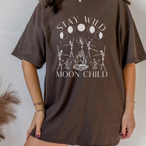 Stay Wild Moon Child Celestial Shirt Dancing Skeletons Graphic Tee Witchy Shirt Oversized T Shirt Plus Size Witchy Clothing image 2