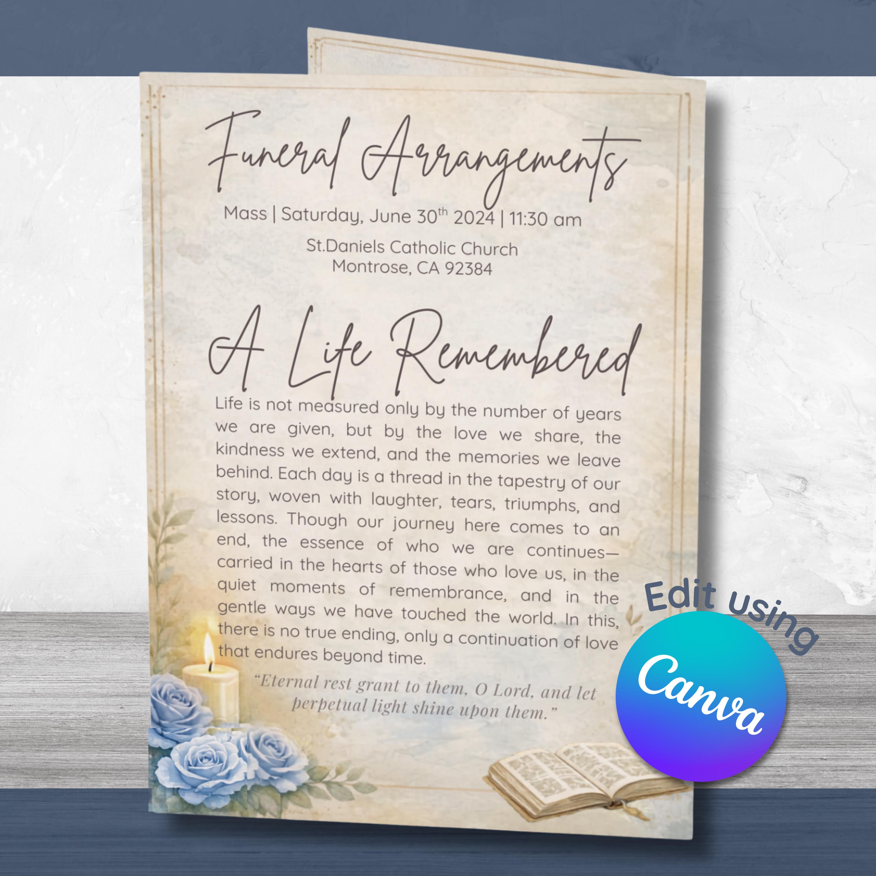 Catholic Funeral Program Template | Editable Memorial Service Booklet ...