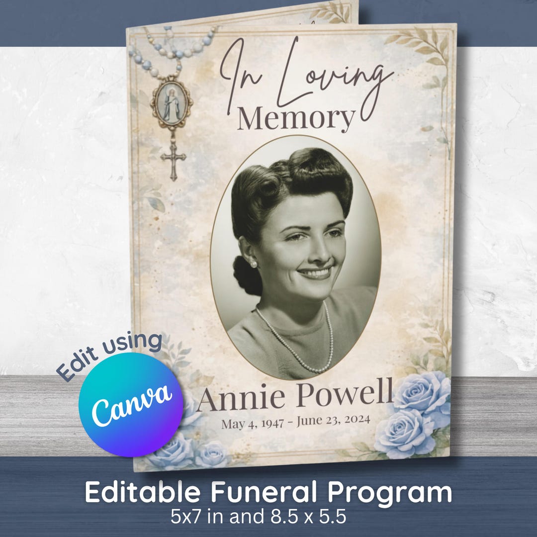 Catholic Funeral Program Template | Editable Memorial Service Booklet ...