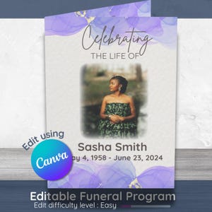 Watercolor Simple Funeral Program | Celebration of Life Template | 5x7 and 8.5 x 5.5 | Edit in Canva to Print