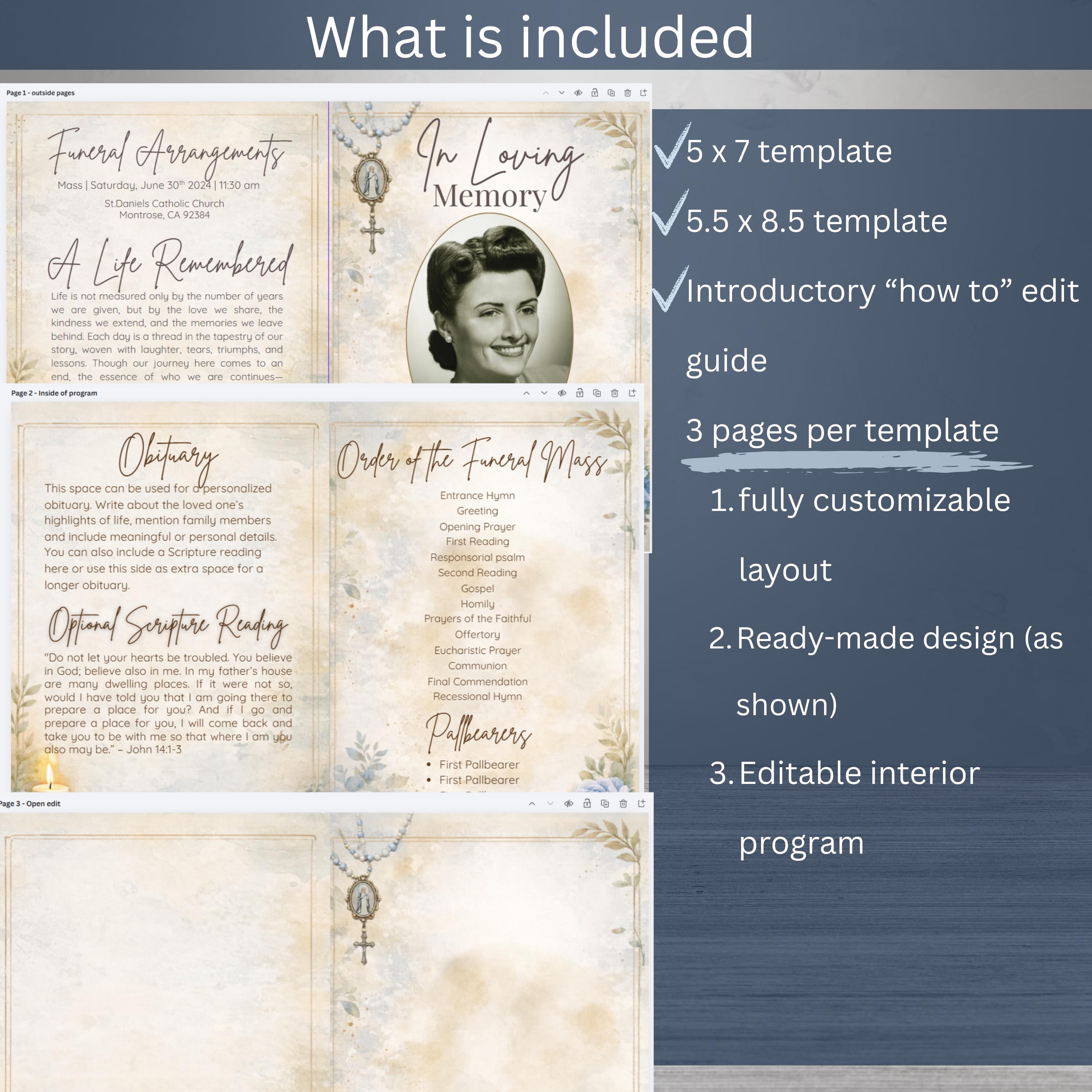 Catholic Funeral Program Template | Editable Memorial Service Booklet ...