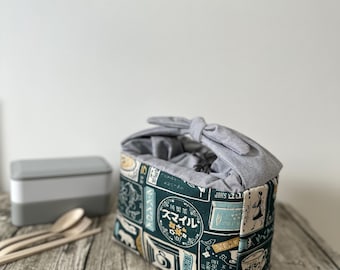 Japanse vintage poster lunchboxtas, bento-tas, gepersonaliseerd cadeau met geborduurde naam