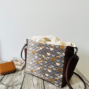 Japanese Wave Cute Cat pattern Shoulder Bag, Handbag, Crossbody bag with Adjustable Strap, personalised gift for cat lover