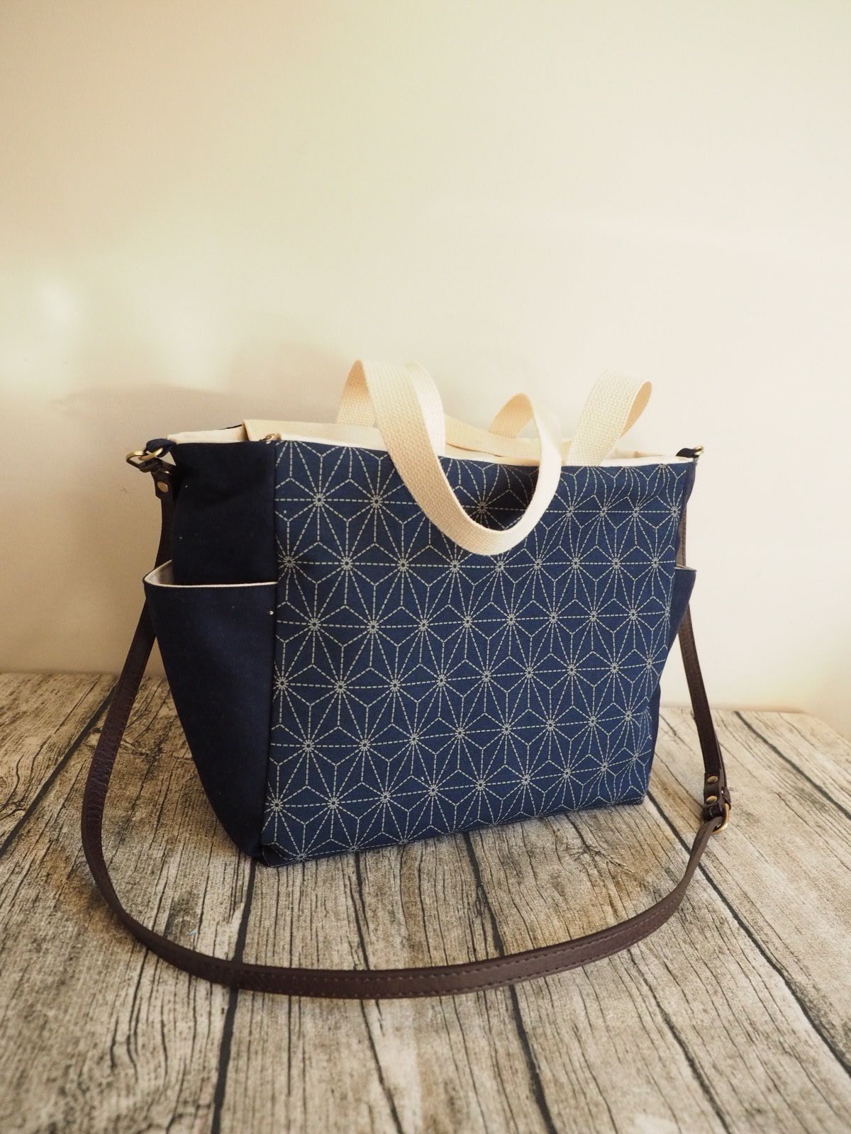 Vintage Japanese Monogram Shoulder Bag: Crossbody Handbag with Pockets