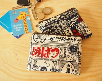 Handmade zipper coins purse, cardholder, key pouch. zipper bag with Japanese pattern fabric