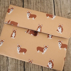 Corgi-tryckt laptopfodral, japanskt tyg, vadderat surfplattefodral