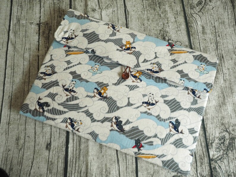 Handmade Japanese Vintage Cat laptop bag, book sleeve, device protection case for ipad, kindle, switch, laptop, Macbook 