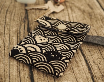 Handmade Japanese Cat Fabric Key-holder, coins bag pouch, hand gel holder, Sanitiser holder