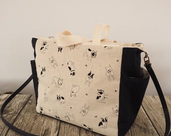 Handmade Canvas Shoulder Bag, Cross body bag, Handbag with French Bull Dog, Personalized gift