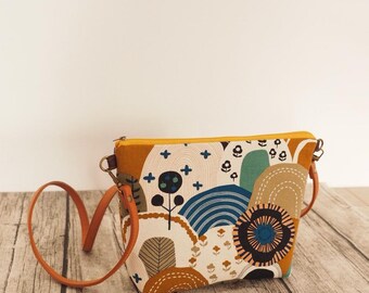 Japanese style Shoulder Zipper Sling Bag shoulder bag, crossbody bag, handmade with hill pattern and PU adjustable strap