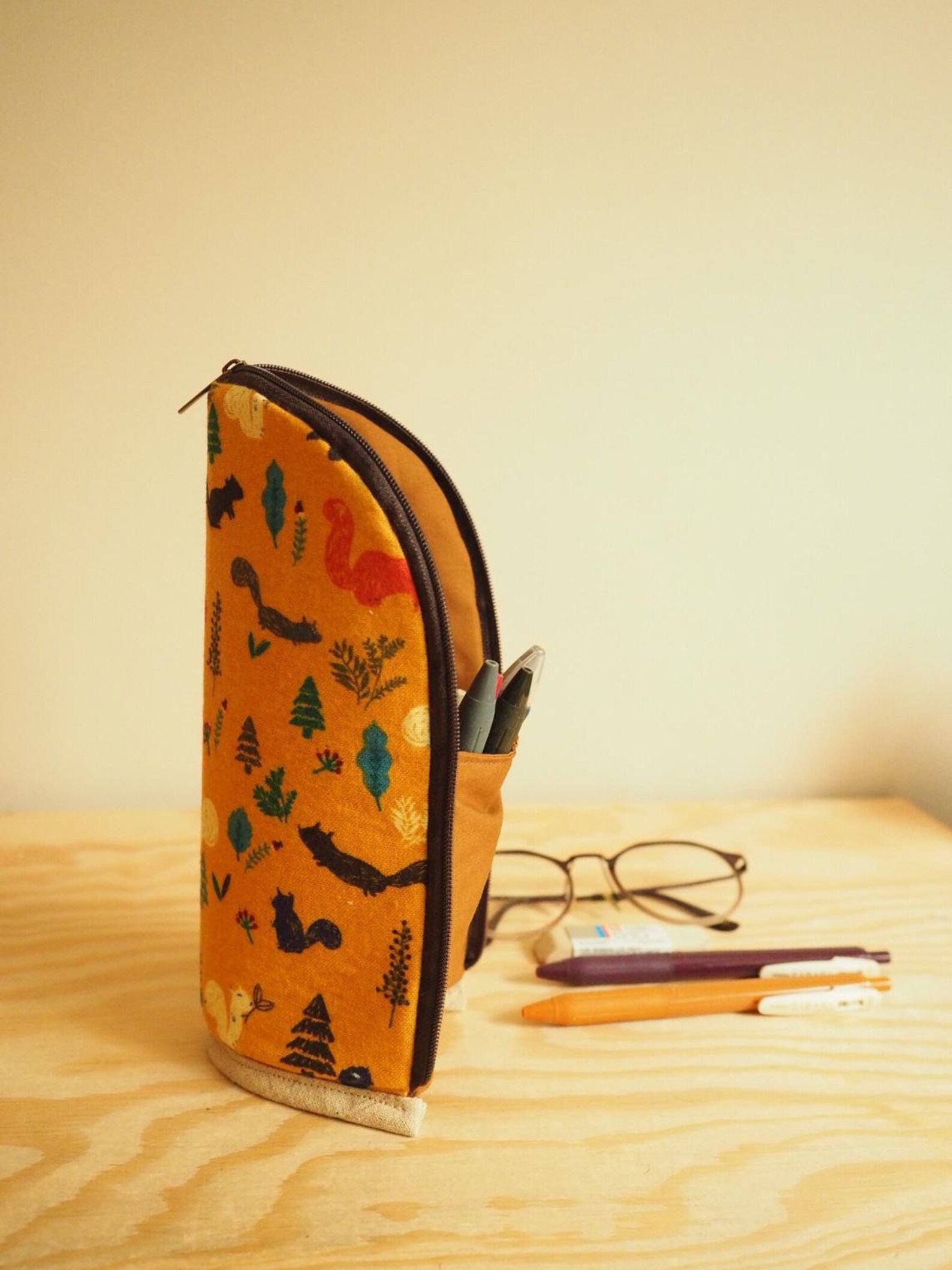 Handmade sewing standing pencil case with animal pattern Etsy