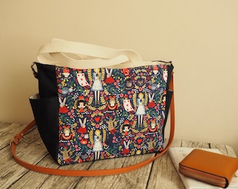 Alice in Wonderland Canvas Handbag: Handmade Crossbody Shoulder Bag