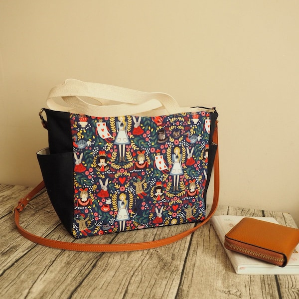 Alice in wonderland Canvas Shoulder Bag Handbag, Cross body bag with Adjustable Strap, More pattern options available