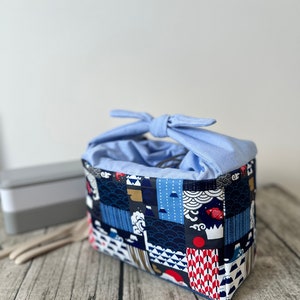 Japanese Vintage Poster Lunchbox Bag, Bento Bag, Personalised with Name Embroidery